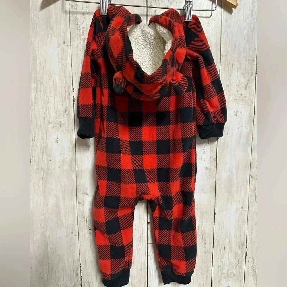 Carter’s 18M Fleece Buffalo Plaid One-Piece - Picture 4 of 5